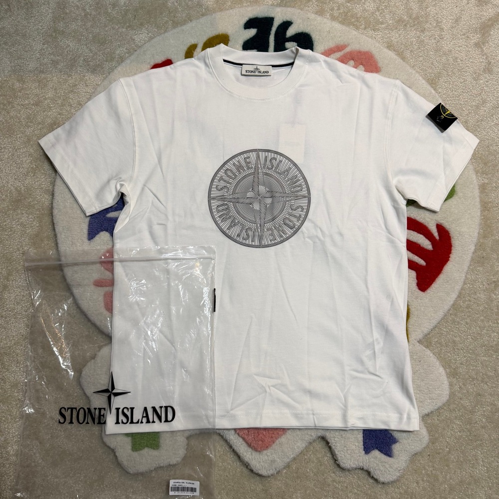 Stone Island White Compass Logo Graphic T-Shirt NWT Size L